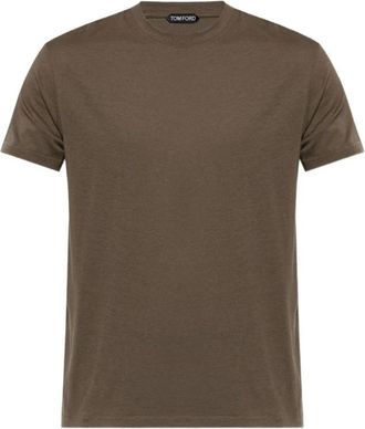 Tom Ford Lyocell Katoenen T-shirt met Ronde Hals - Heren - T-shirts - Groen - L - Katoen - Tops