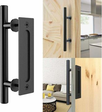OEM Maniglia Per Porta Scorrevole Retr&ograve; In Alluminio Nero, Set Di Maniglie A Scomparsa E A Filo Per Porta Scorrevole In Legno, 30 Cm