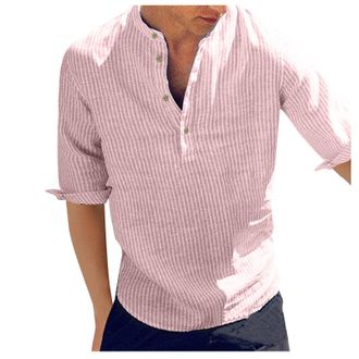 Generic Mens Shirts Short Sleeve: Mens Striped T-Shirt Casual Sports Shirt Lapel Muscle Shirt Loose Fit Work Shirts with Buttons Short Sleeve Shirt Breathable