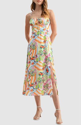 All in Favor Shirred Neckline Midi Dress in Conversational Print at Nordstrom, Size X-Large