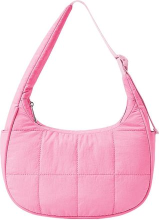 Generic Puffer Crescent Bag for Women Quilted Shoulder Bag Work Handbag (Rose Red)