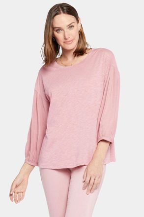 NYDJ Peasant T-Shirt Womens Vintage Pink Cotton Blend Long Sleeve DDR 97