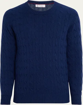 Brunello Cucinelli Mens Cashmere Cable Knit Crewneck Sweater
