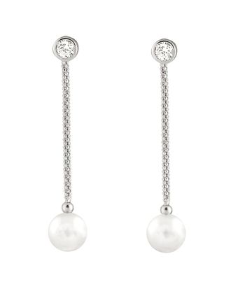 Splendid Pearls Silver 6-7Mm Akoya Pearl & Cz Earrings