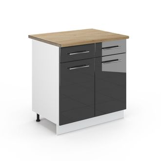 Vicco Mueble Bajo De Cocina Fame-line, Antracita Alto Brillo, 80 Cm, Et Roble