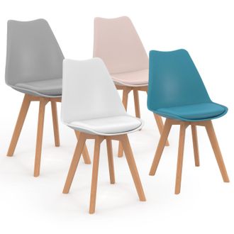 IDMarket Set Di 4 Sedie Da Pranzo Rosa Pastello, Bianco, Grigio Chiaro E Blu Sara