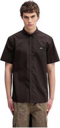 Lacoste Regular Fit Korte Mouw Poplin Shirt - Heren - Korte mouwen Overhemden - Bruin - M - Katoen - Overhemden