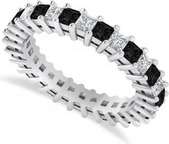 Allurez Princess Black & White Diamond Wedding Band 14k White Gold (2.32ct)