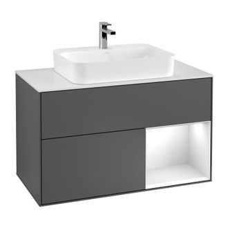 Villeroy & Boch Villeroy&boch - Finion, Muebles De Ba&ntilde;o, 1000 X 603 X 501 Mm, Angular, Con Estanter&iacute;a (iluminada), Modelo Suspendido, En Madera, Lavabo En El Medio, I