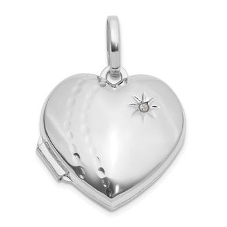 Diamond2Deal 14k White Gold Polished and Textured Diamond 18mm Heart Locket