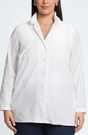 Foxcroft Carolina Seersucker Cotton Blend Button-Up Shirt in White at Nordstrom Rack, Size 1X