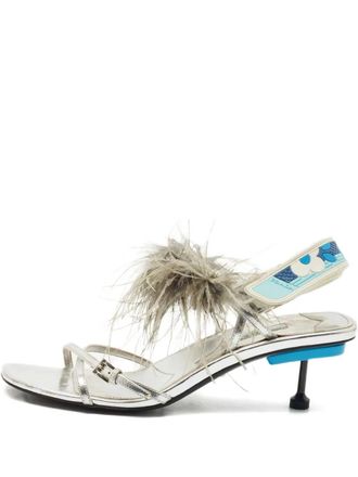 Prada 60mm feather-embellished sandals - Silver