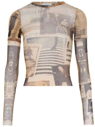 Jean Paul Gaultier Journal Print Fitted Semi-Sheer Top