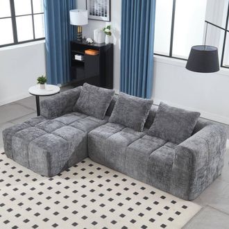 Direct Wicker Oversized Cloud Couch, Modular Sectional L Shape Sofa in Grey | Size: 3 Seater