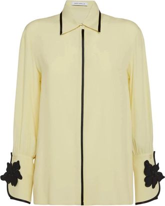Simona Corsellini Camicia con dettagli a contrasto in misto seta - Dames - Overhemden - Geel - M - Overhemden