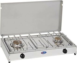 Parker Fornello a gas gpl / metano a 2 fuochi Pianale in acciaio inox cf Parker mod. 5522G. Colore: Grigio Gpl