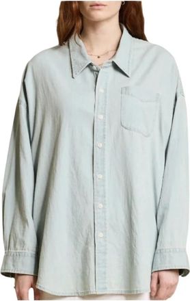 Denimist Sunfaded Blue Button Front Shirt - Dames - Spijkeroverhemden - Blauw - S - Katoen - Overhemden