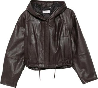 Sportmax Jassen, Dames, Bruin, S, Leer, Sportmax Lederen Bovenkleding