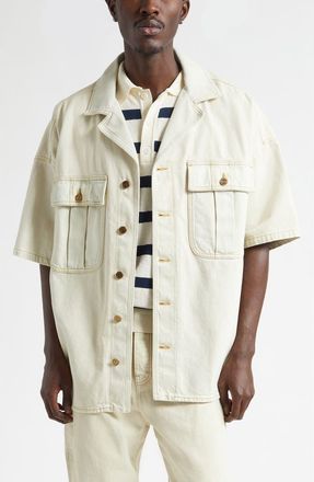 Balmain Oversize Denim Camp Shirt in Beige at Nordstrom, Size 36 Us
