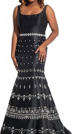 Rachel Allan Scoop Neck Beaded Mikado Prom Gown In Black