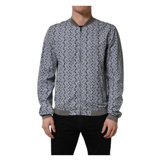 Dolce & Gabbana Bomber Jackets, male, Blue, Size: XL Cotton Car Print Bomber Jacket