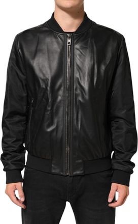 Dolce & Gabbana Mens Black Leather Nylon Fullzip Blouson Jacket Pa+lamb Clothing
