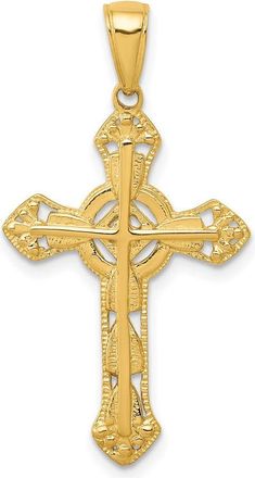 Diamond2Deal 10k Yellow Gold Stick Cross on Ornate Cross Pendant