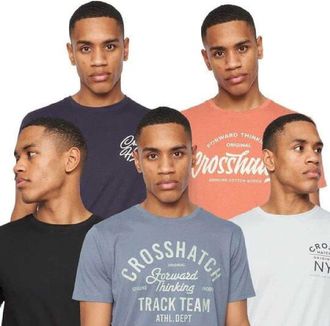 Crosshatch Heren Brandax Bedrukt T-Shirt (5-pack) (Marine/Oranje/Zwart/Grijs Marl/Wit)