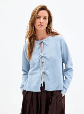 Contemporaine Womens Ultra-soft tie-up boxy-fit Cardigan Sweater