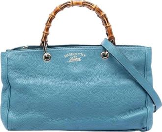 Gucci Pre-owned Handbags, female, Blue, Size: ONE SIZE Pre-owned Bamboo Shopper Satchel
