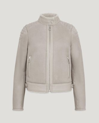 Belstaff Shearling Mollison Jacket Womens Merino Shearling Cement Grey Size XS
