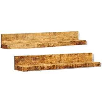 Berkfield Home Display Shelf 2 pcs Solid Wood Wall-Mounted in Brown