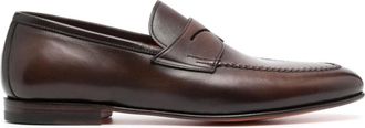 Santoni penny-slot leather loafers - men - Calf Leather/Calf Leather/Calf Leather - 6 1/2 - Brown