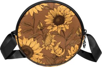 Generic Circle Crossbody Bag for Women, Sunflower Small Sling Bag Daypack with Zipper Adjustable Shoulder Straps Casual Ladies Girls Round Purse