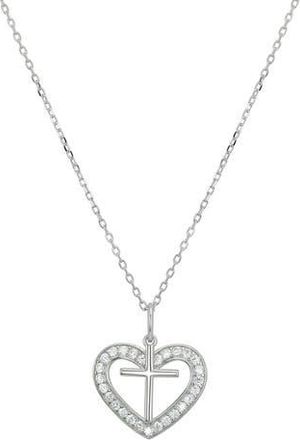 Candela Jewelry CZ Cross Heart Pendant Necklace in Silver at Nordstrom Rack