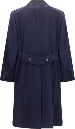 Brunello Cucinelli Mens Double-Breasted Wool Coat Navy Merino Ovis Aries