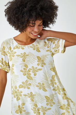 Roman Palm Print Hanky Hem Tunic Top
