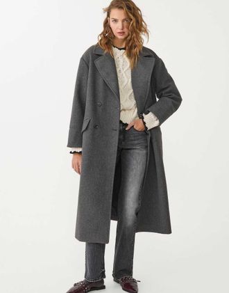 Stradivarius Cappotto oversize grigio scuro morbido al tatto