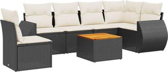 vidaXL Vidaxl - Set De Comedor De Jard&iacute;n 7 Pzas Y Cojines Rat&aacute;n Sint&eacute;tico Negro