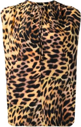 Stella McCartney Stella McCartney, Sleeveless Tops, female, Multicolor, Size: S Leopard-Print Silk Blouse