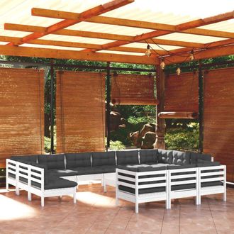 vidaXL Muebles De Jard&iacute;n 14 Pzas Con Cojines Blanco Madera De Pino Vidaxl