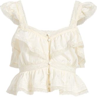 LoveShackFancy Linata Lace Trim Silk Top in Ivory at Nordstrom, Size 12
