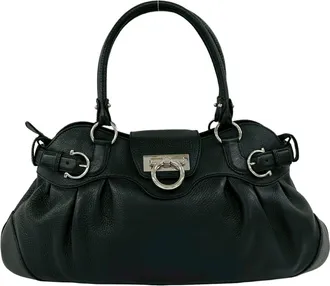 Ferragamo Black Leather Handbag Tote Bag (Pre-Owned)