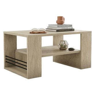 Dmora Mesa De Centro Limosano, Un Compartimento, Forma Rectangular, Tapa Blanca, 80x50x40h Cm Blanco M&aacute;rmol
