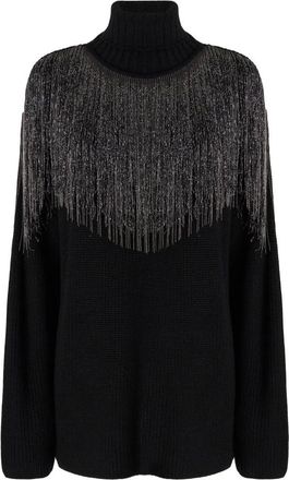 Pinko Trui met boothals en geborduurde franjes - Dames - Coltruien - Zwart - S - Truien & Vesten