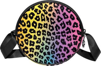 Generic Circle Crossbody Bag for Women, Leopard Spots Small Sling Bag Daypack with Zipper Adjustable Shoulder Straps Casual Ladies Girls Round Purse