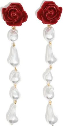 Bimba & Lola Oorbellen met imitatieparels en roos - Wit
