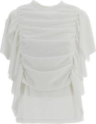 Comme Des Gar&ccedil;ons White Fluid Draped Short-Sleeve Top
