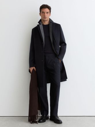 Reiss Navy Wool-blend Flannel Wide-leg Trousers, 38