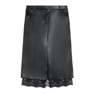 Ermanno Scervino Rokken, Dames, Zwart, M, Leer, Longuette Ecopelle e Pizzo